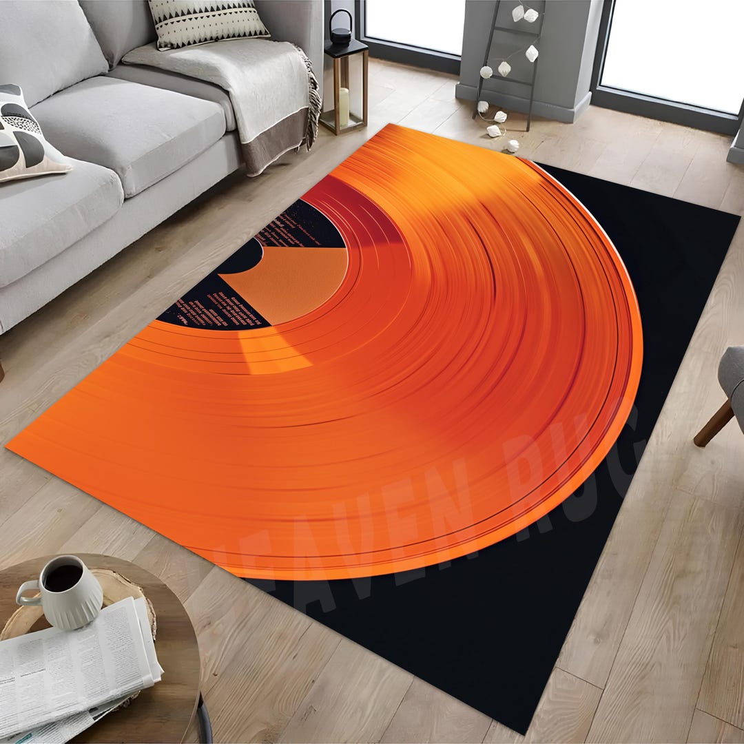 Vinyl Muisc Rug Orange Vinyl Record Rug: Retro Music Room Decor - Etsy
