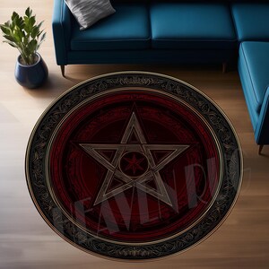 Tappeto rotondo pentagramma: decorazione gotica satanica (24 pollici)