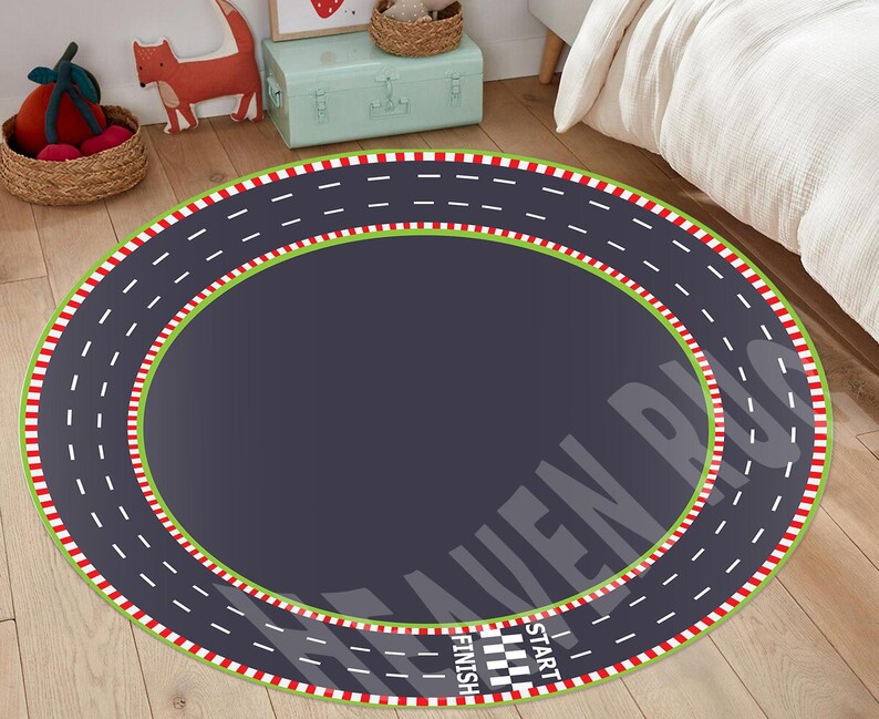 Round Racetrack Rug Road Rug, Racing Car Playmat, Kids Room Decor (24 Inch) - Etsy