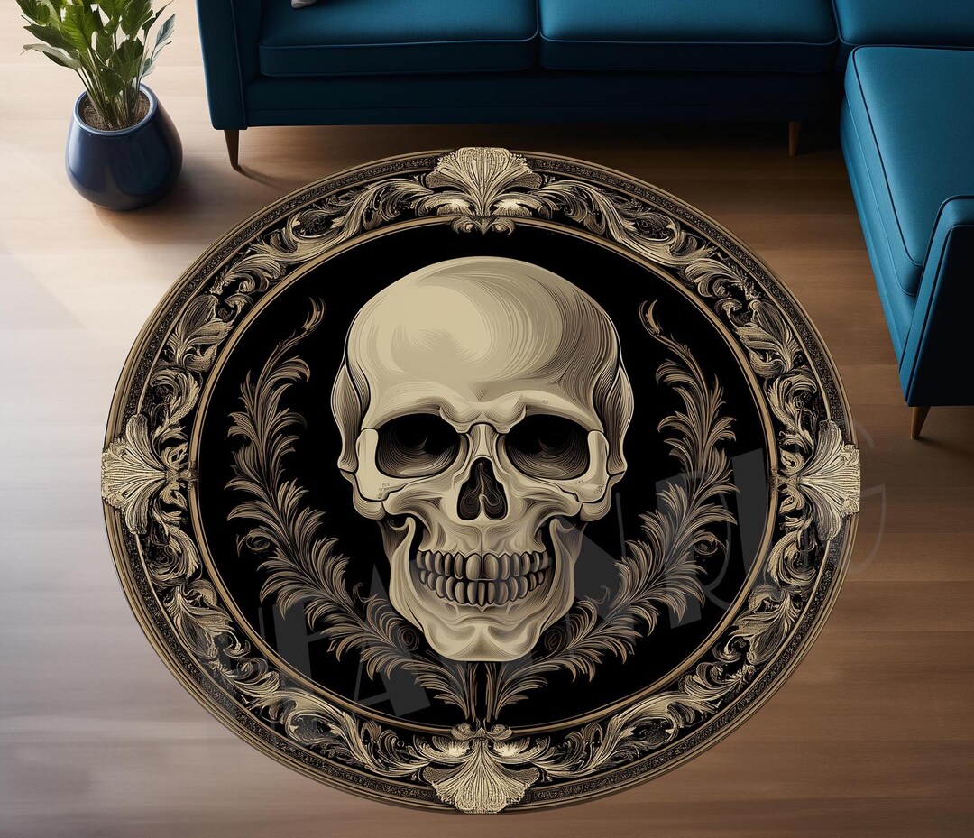 Gothic Skull Round Rug: Framed Skull Decor (1.9ft/60cm) - Etsy