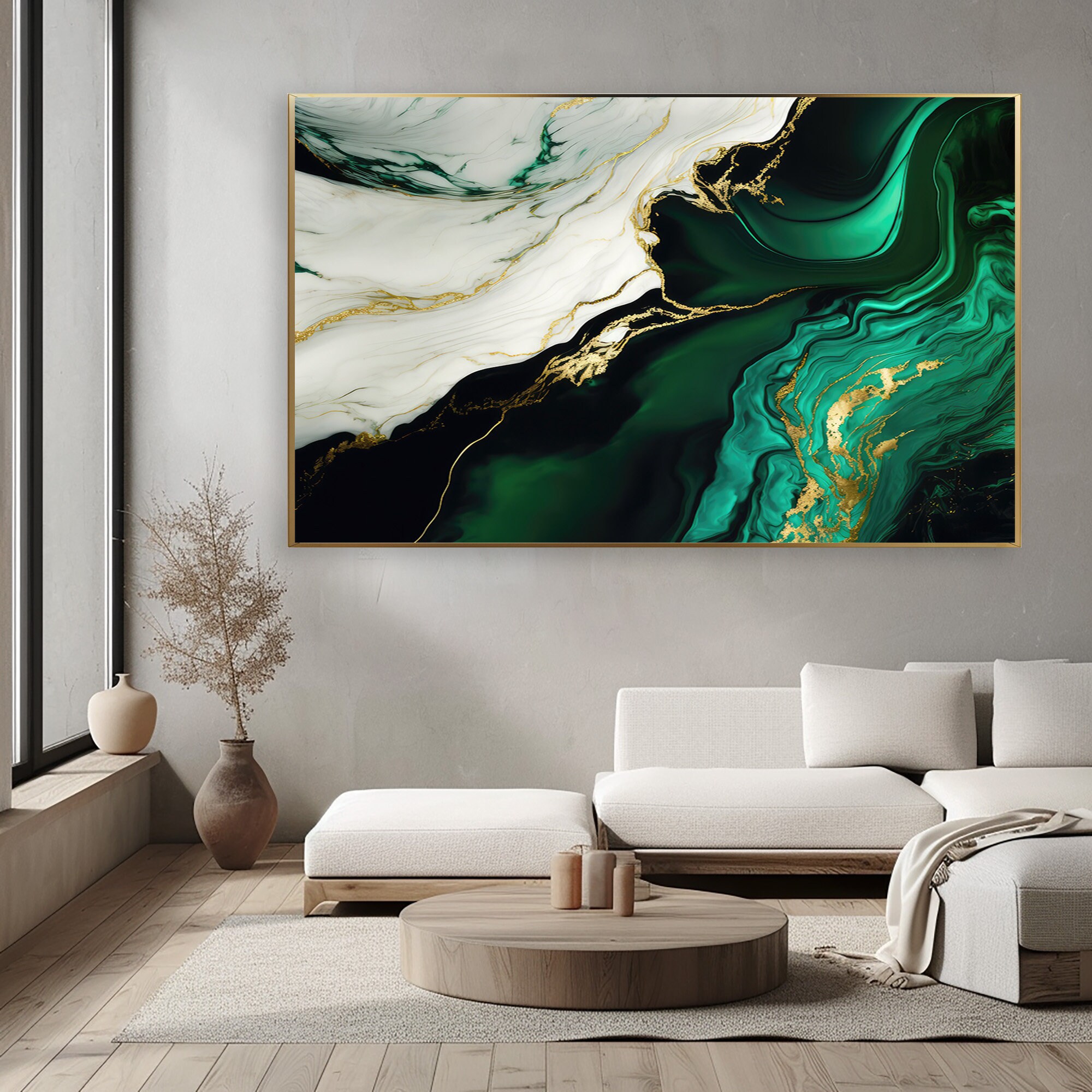 Green Gold and White Marble Canvas, Green Marble Art Canvas, Green ...