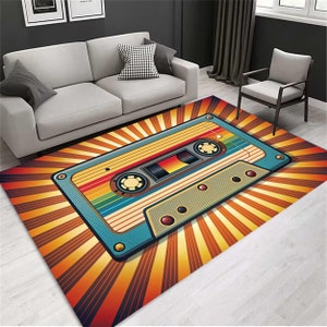 Retro Cassette Tape Rug: 90s Music Room Decor
