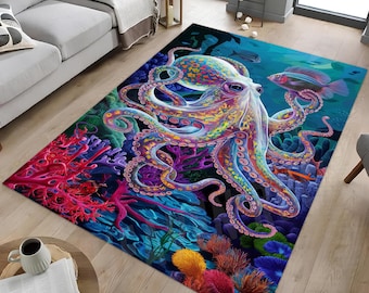 Oktopus Teppich: Unterwasserwelt, Meerestiere Teppich