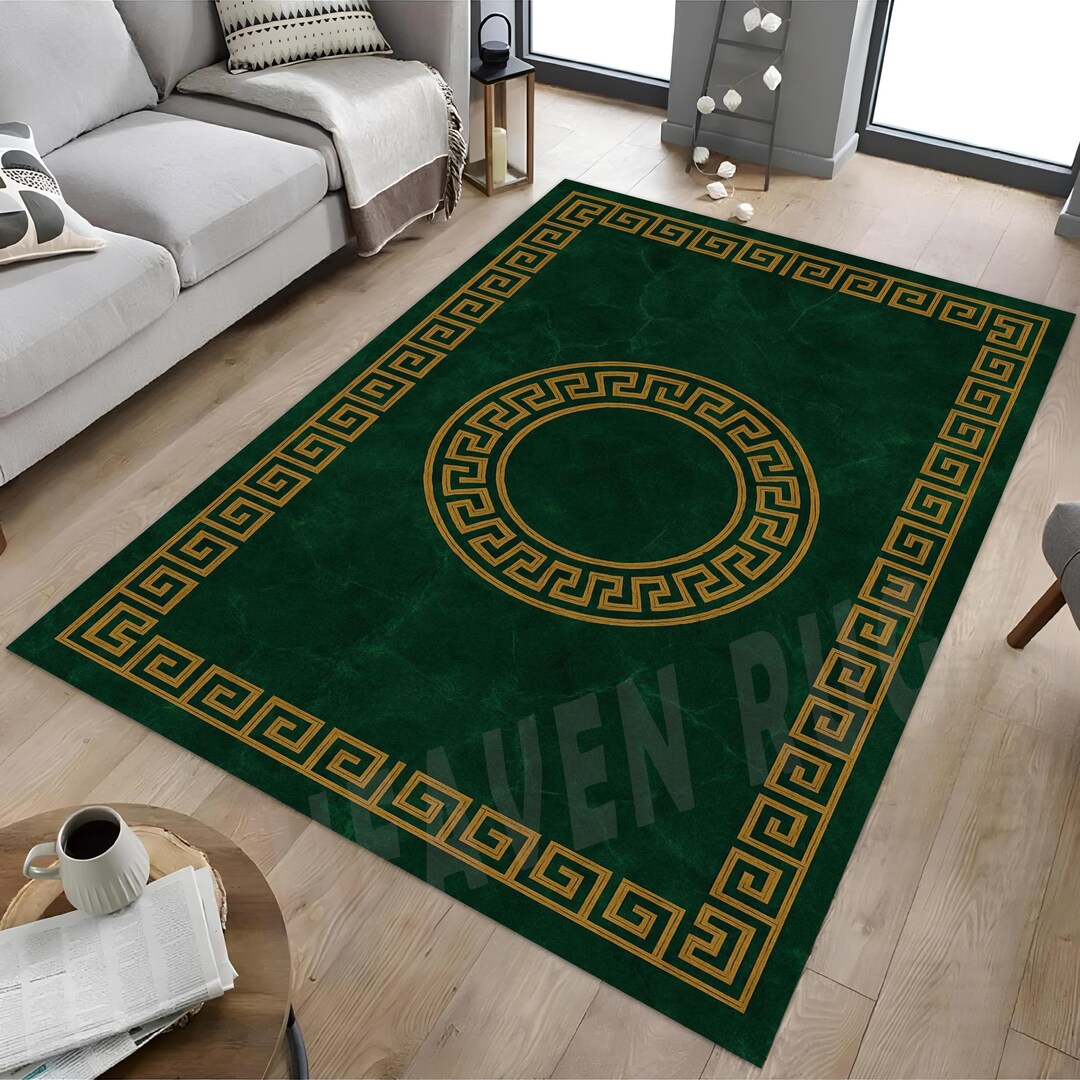 Green and Gold Greek Key Area Rug: Ancient Design, Non-slip - Etsy UK