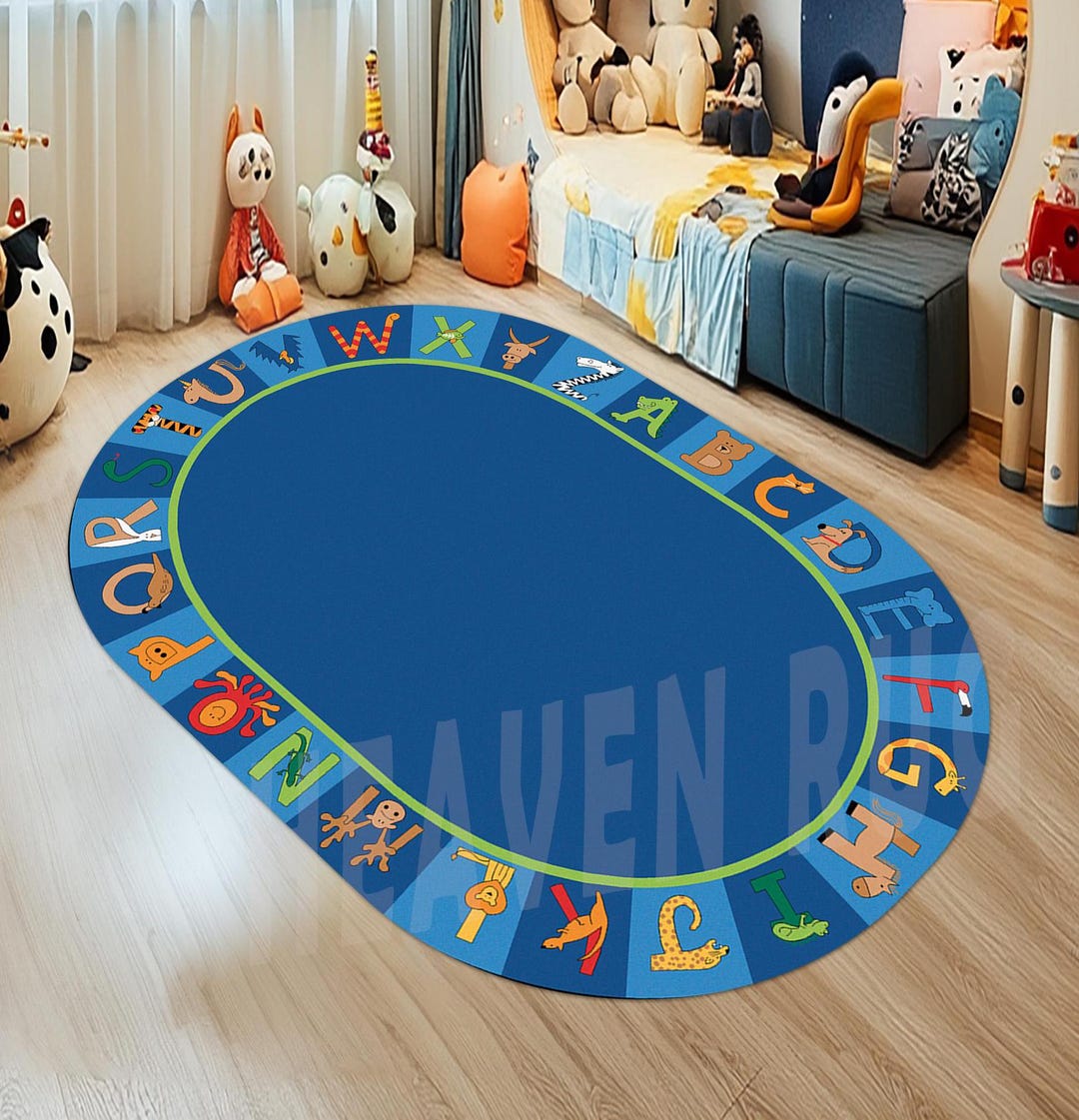 ABC Oval Kids Rug: Alphabet Animal Learning Play Mat - Etsy