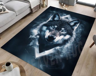 Wolf Area Rug: Wildlife Design, Forest Home Decor