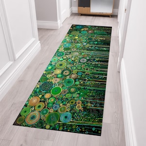 Abstract Green Rug, Gustav Klimt Style Rug, Circle Pattern Rug, Modern Art Rug, Emerald Design Rug, Geometric Rug, Contemporary Rug