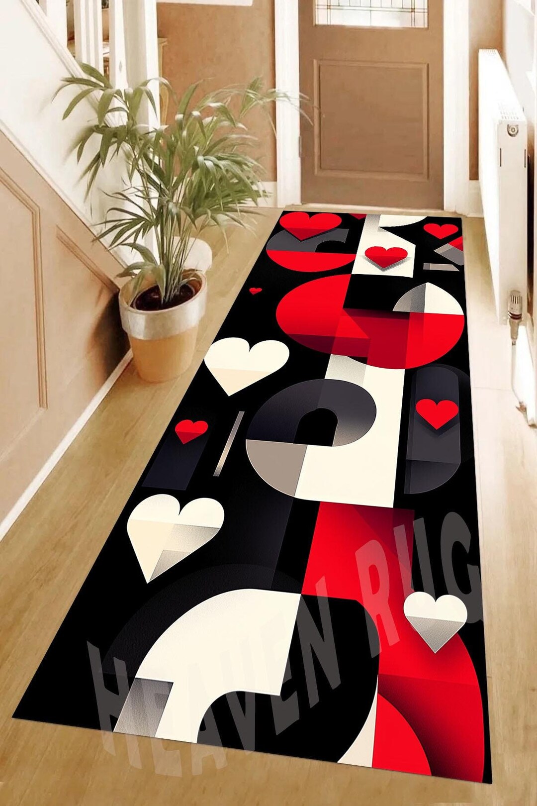 Heart Runner Rug, Mid Century Look Rug, Heart Area Rug,mid Century ...