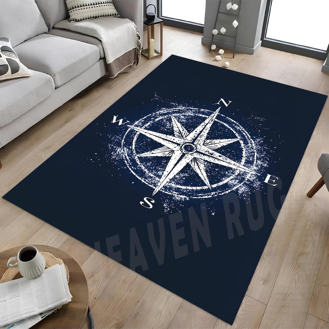 Compass Rug: Nautical Decor, Children's Room, Non-slip Cotton Base - Etsy