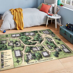 Dungeons Dragons Teppich, Spielzimmerteppich, Ruinen von Thundertree Karte, DND-Karte, Spielkarte, Jungenzimmerdekor, Gamerteppich, Fantastisches Geschenk für Ihn