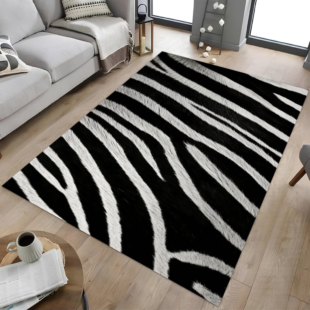 Zebra Pattern Rug, Black and White Zebra Rug, Animal Design Rug, Zebra ...