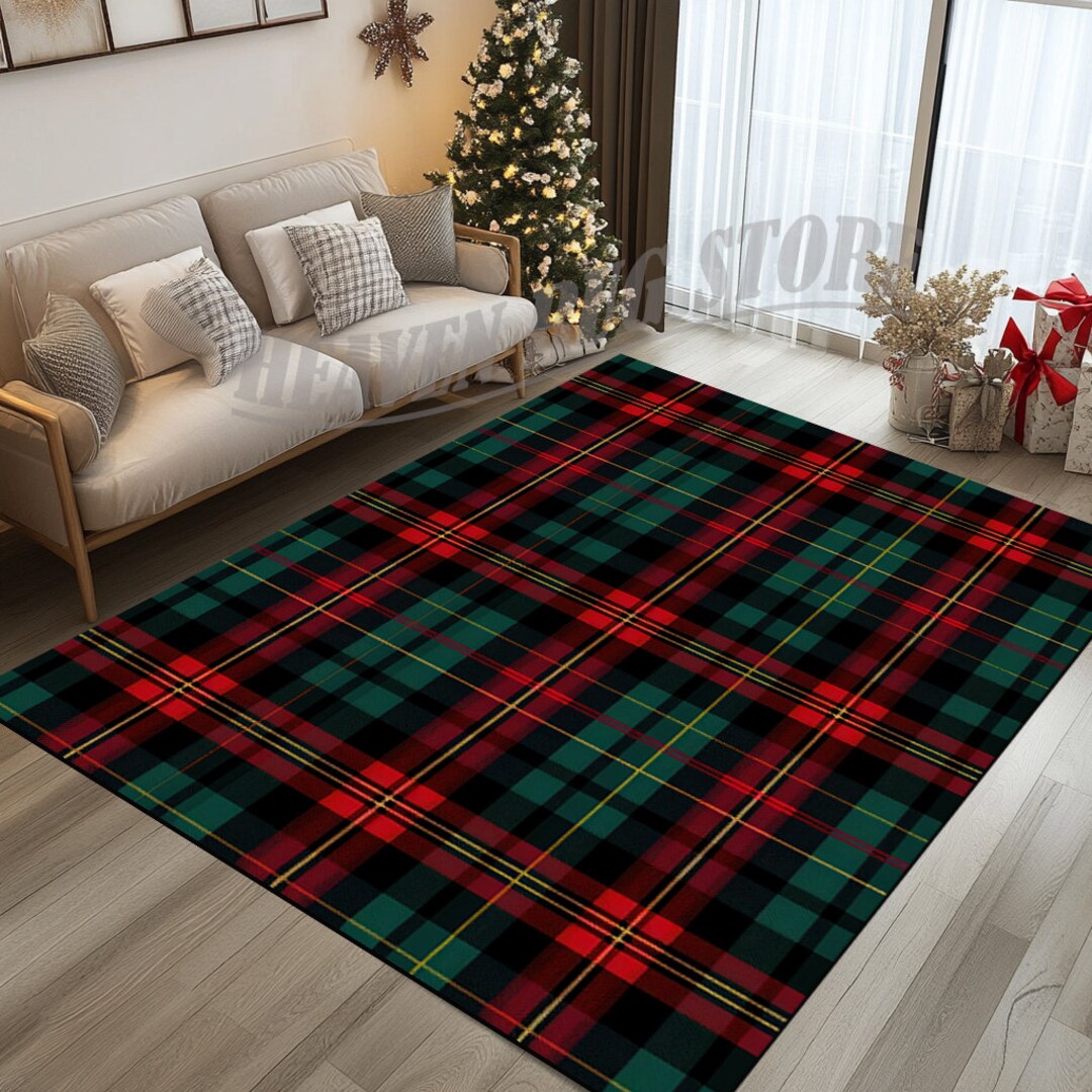 Red Plaid Rug 4x6 Plaid Rug, Green Black and Red Plaid Rug, Chiristmas Rug, Winter Decor ...