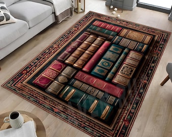 Antique Style Book Rug, Vintage Library Rug, Classic Literature Rug, Old Book Stack Rug,Dark Academia Rug,Book Lover Rug,Victorian Style Rug