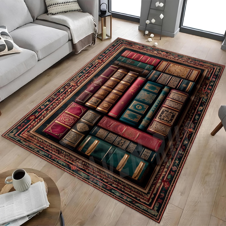 Hidden Library Rug Antique Style Book Rug, Vintage Library Rug, Classic Literature Rug ...