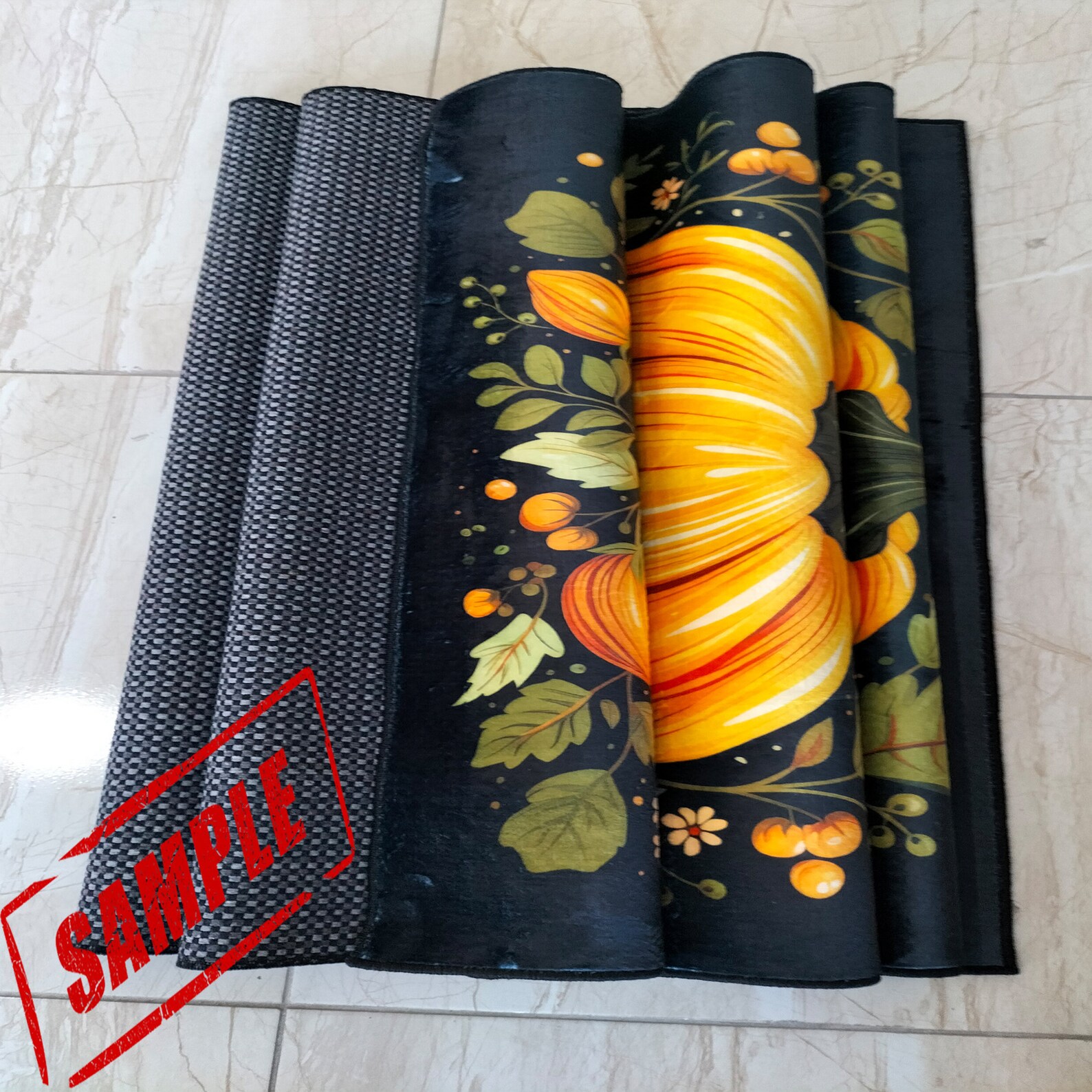 Pumpkin Hallway Rug, Autumn Design Rug, Fall Decor Rug, Leaf Rug