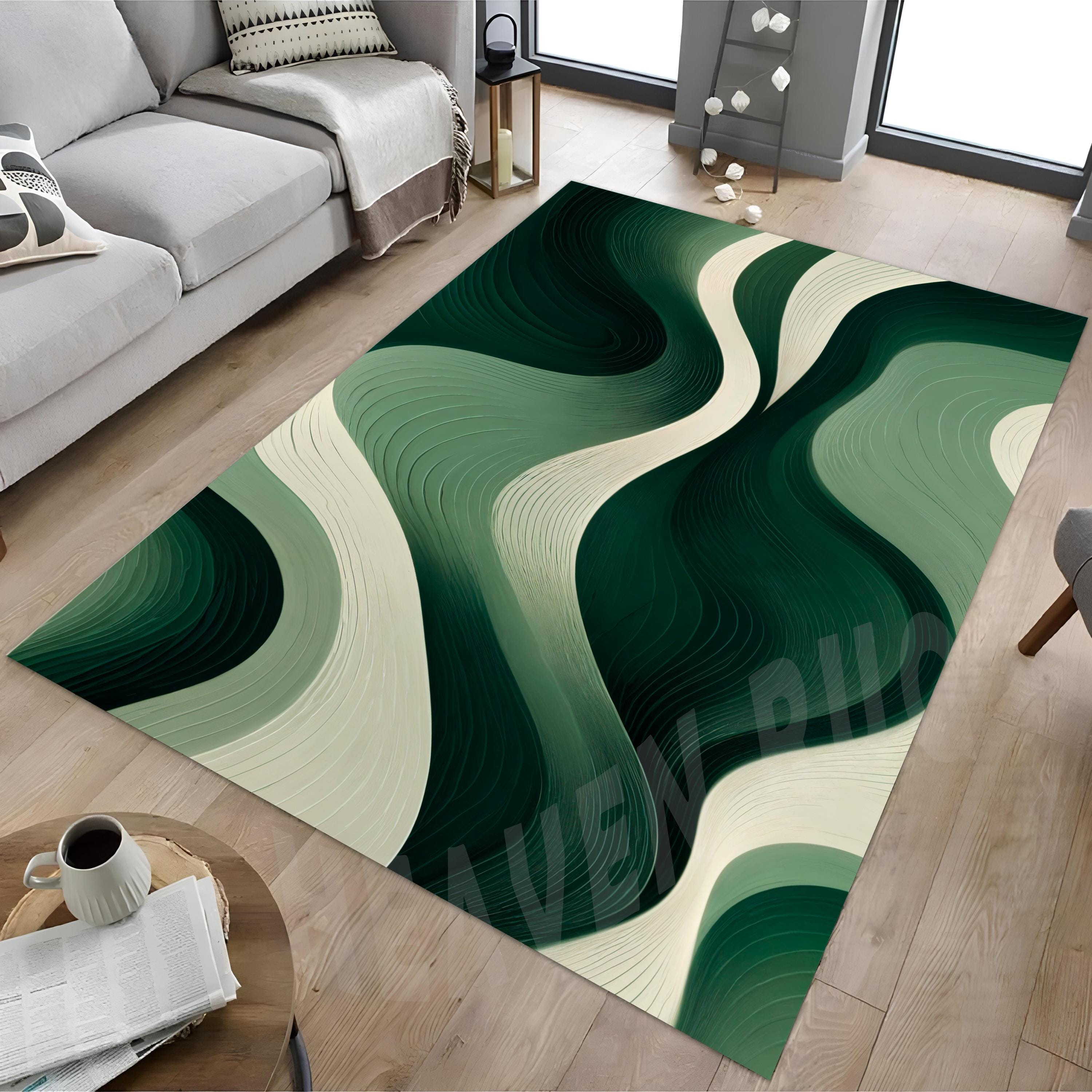 Patterned Green Rug Abstract Design Green Wavy Abstract Rug: Modern Art Decor - Etsy