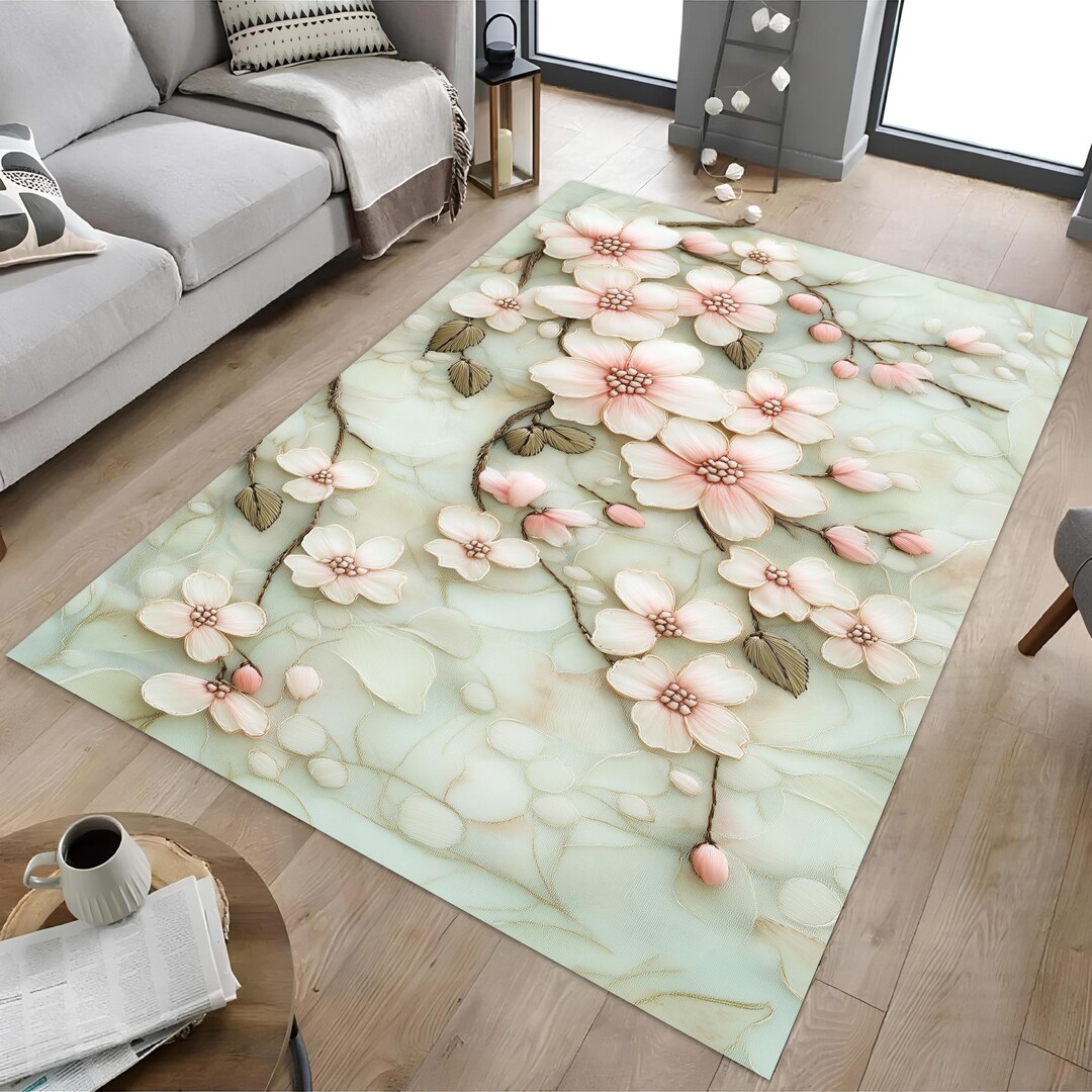 Cherry Blossom Rug: Japanese Style Floral Area Rug - Etsy