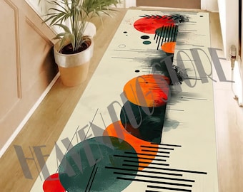 Kandinsky Style Geometric Rug: Mid Century Modern Art Runner