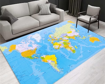 World Map Area Rug: Educational Nursery Carpet