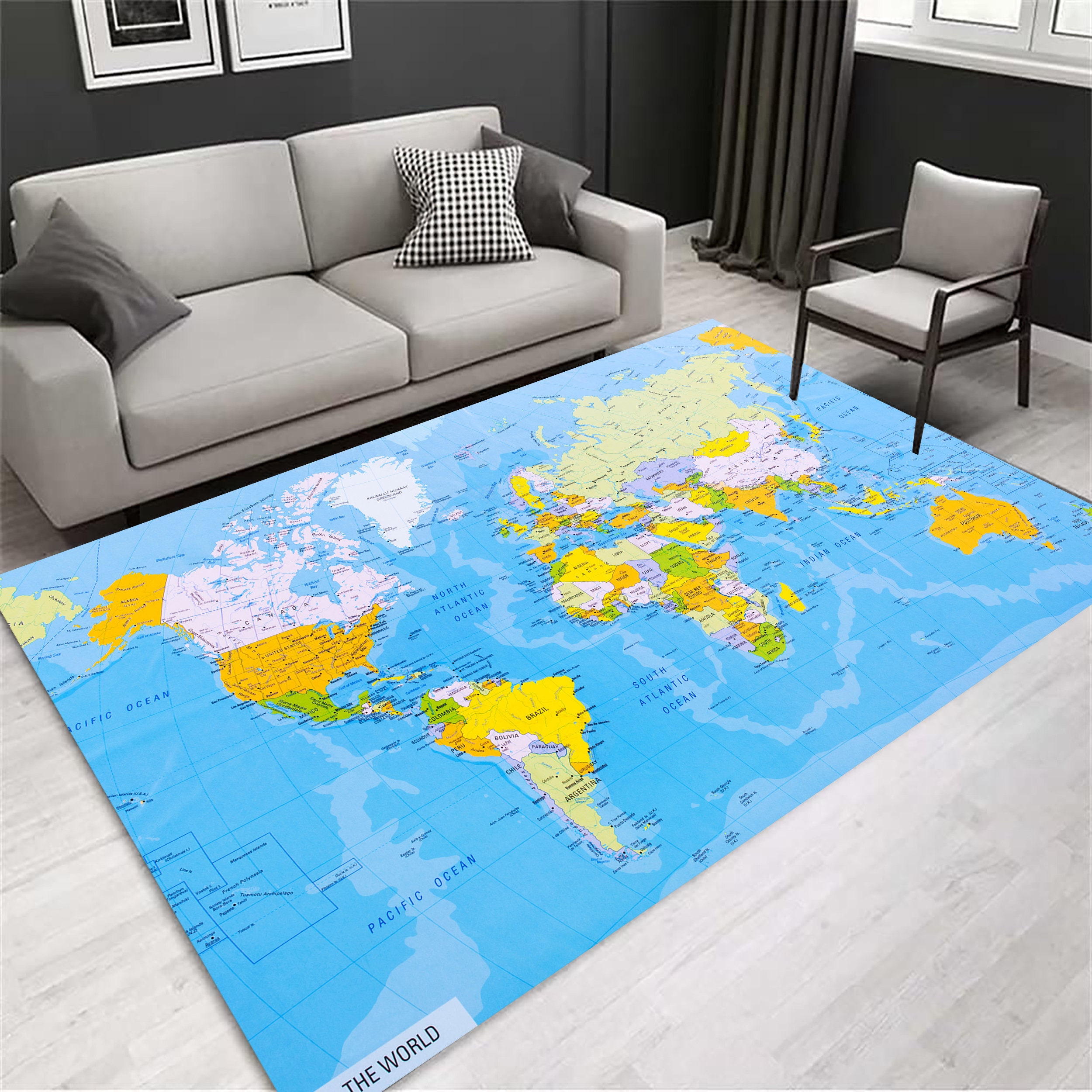World Map Area Rug: Educational Nursery Carpet - Etsy