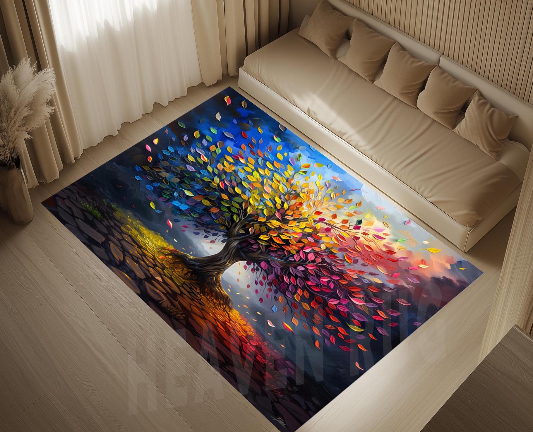Tree Rug Modern Colorful Tree of Life Rug: Modern Home Decor - Etsy