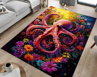 Pink Octopus Teppich: Bunter Floraler Unterwasser Teppich