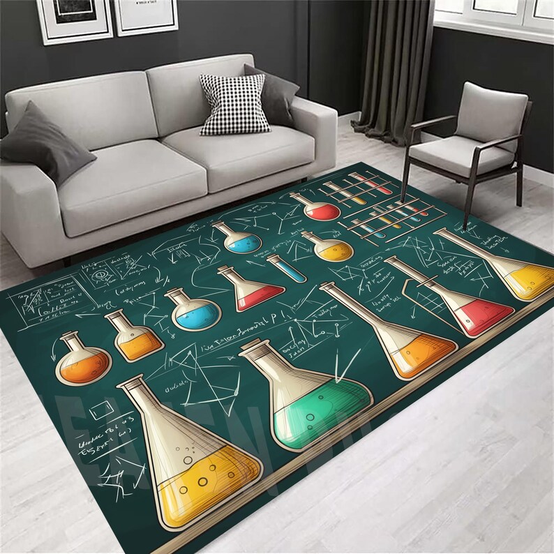 Chemistry Lab Rug, Science Classroom Decor, Laboratory Flask Pattern ...