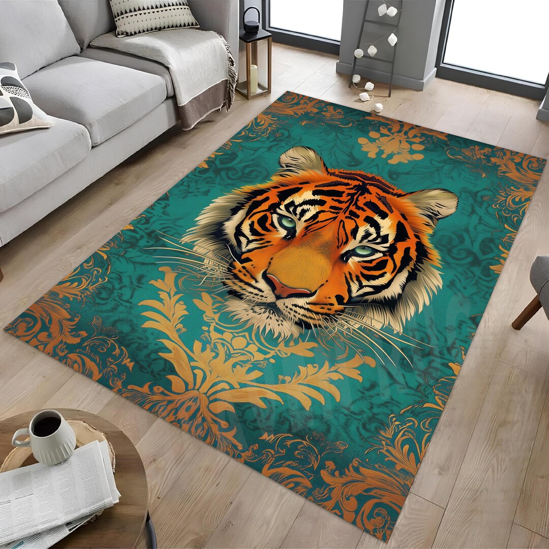 Turquoise Tiger Rug: Traditional Tibetan Style Animal Carpet - Etsy
