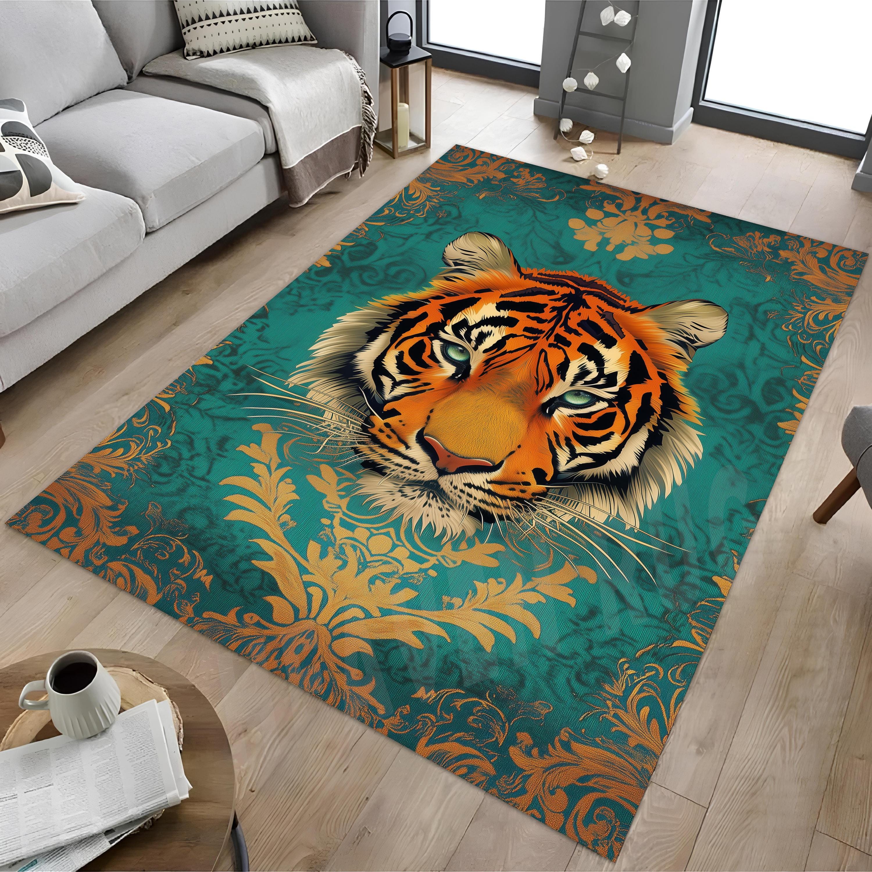 Turquoise Tiger Rug: Traditional Tibetan Style Animal Carpet - Etsy