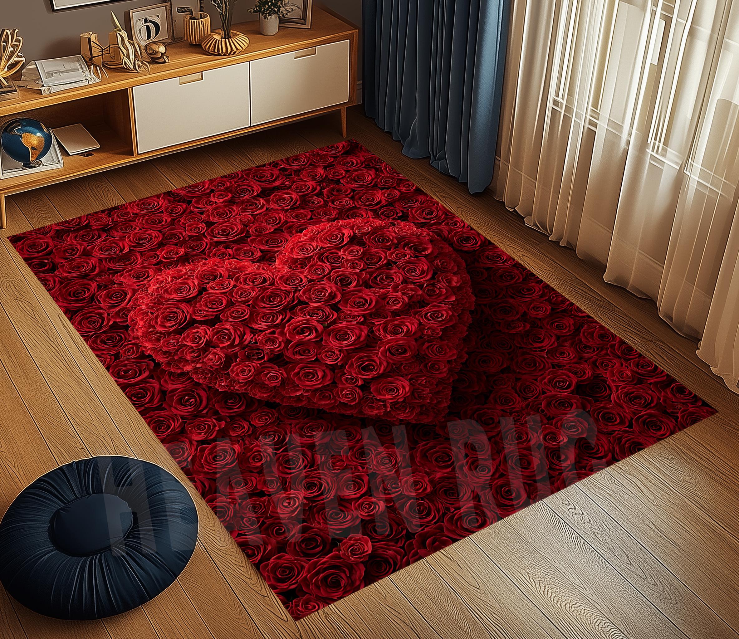 3d Rose Heart Rug, Red Rose Rug, Love Roses Rug, Romantic Heart Rug ...
