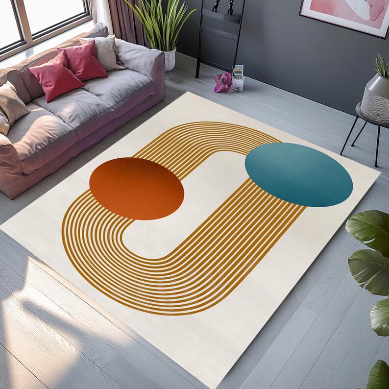 Lined Pattern Rug Abstract Geometric Line Pattern Rug, Mid Century Modern Nordic Style ...