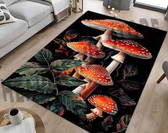 Red Mushroom Area Rug: Forest Decor, Living Room Rug