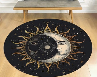 Sun And Moon Round Rug, Crescent Design Rug, Sun Design Rug, Moon Decor Rug, Sun Area Rug, Sun Decor Rug, Celestial Harmony Round Rug