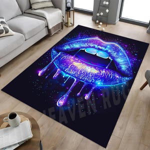 Lips Rug, Purple Lip Rug, Neon Look Lips Rug, Lips Decor Rug, Lips Area Rug, Valentines Rug, Neon Look Rug, Lovers Gift Rug, Home Decor Rug