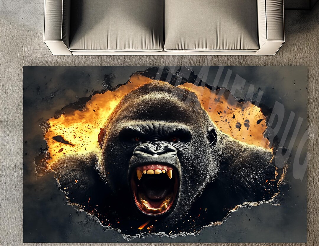 3D Gorilla Rug: Wild Animal Design, Fire Area Rug - Etsy