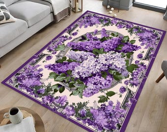 Lilac Flower Area Rug: Purple Floral Home Decor