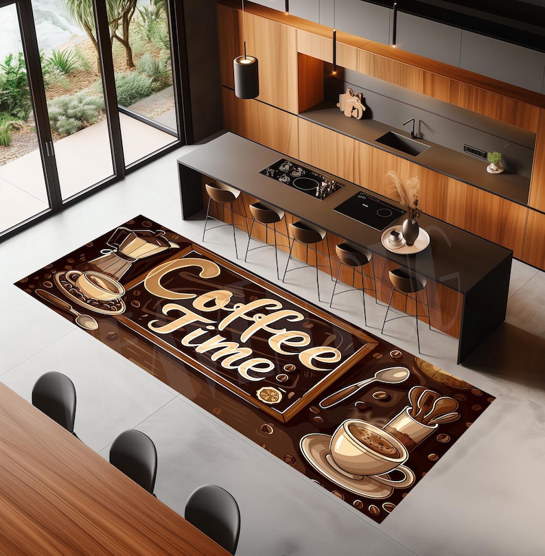 Coffee Room Rug Coffee Time Kitchen Rug: Brown Modern Runner - Etsy