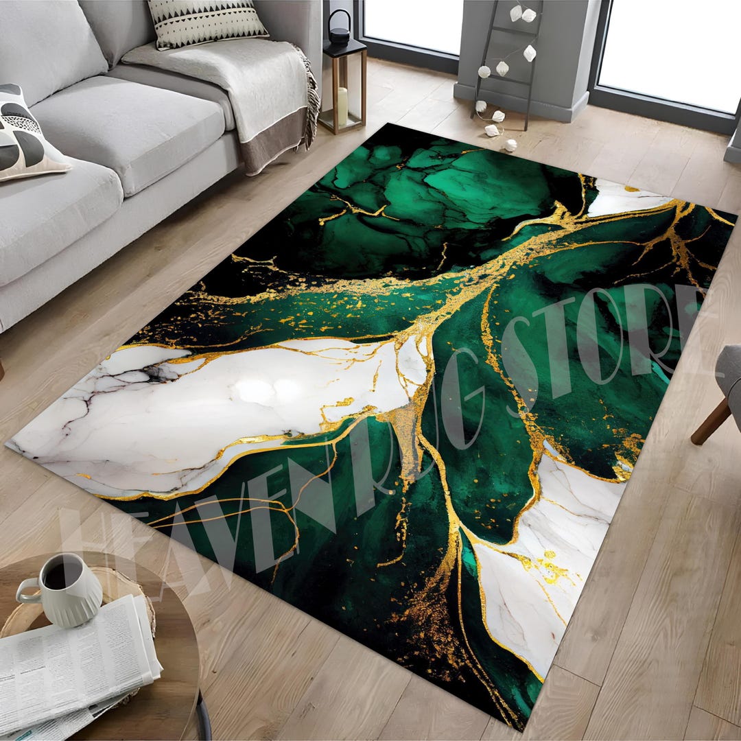 Gold White Marble Round Rug main image 1