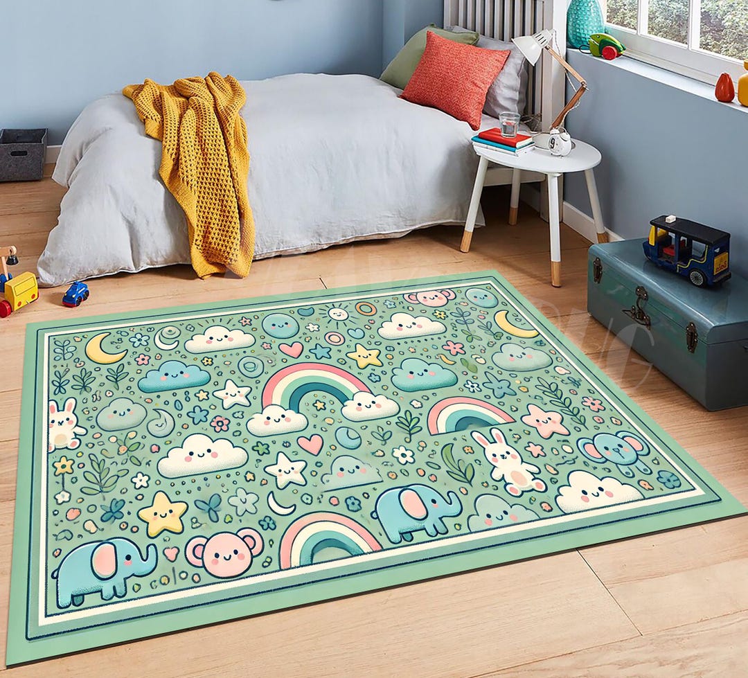 Baby Rooom Rugs Cute Rainbow Rug, Blue Design Rug, Cloud Rug, Kids Room Rug, Baby Room ...