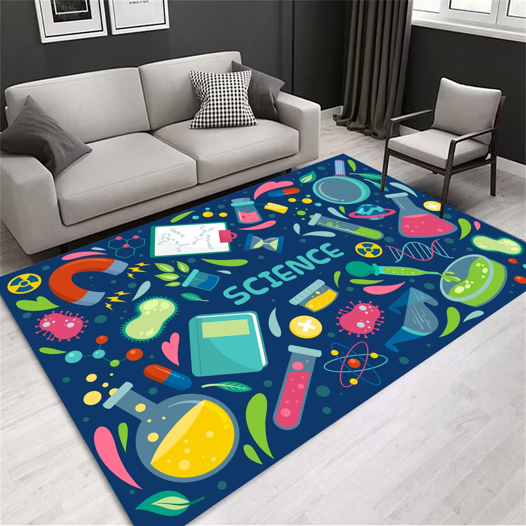 Science Education Kids Rug: Colorful Hand-drawn Non-slip Rug - Etsy
