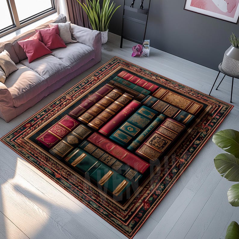 Literary Rug Antique Style Book Rug, Vintage Library Rug, Classic Literature Rug ...