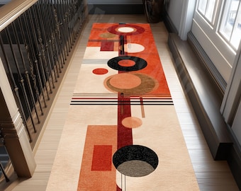 Mid Century Modern Runner Rug, Geometric Art Design