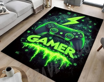 Game Control Rug, Neon Look Design Rug, Green Game Control Rug, Neon Look Game Rug, Gamer Controller Rug, Gamer Rug, Game Decor Rug,Game Rug