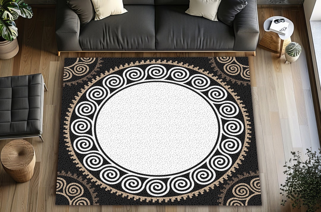 Greek Ornament Square Rug,greek Pattern Rug, Black and White Greek Rug ...