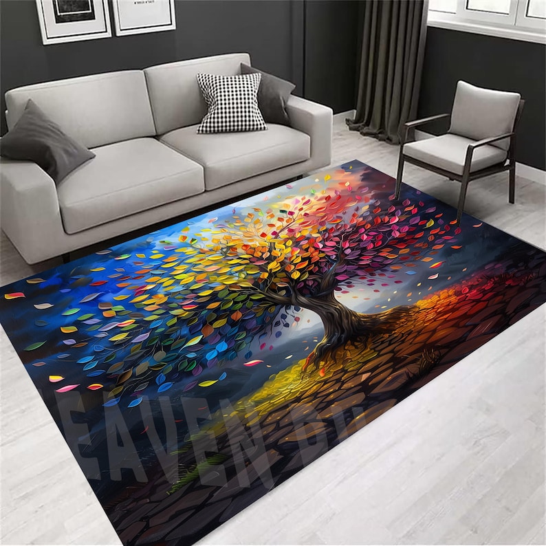 Colorful Tree of Life Rug: Modern Home Decor - Etsy