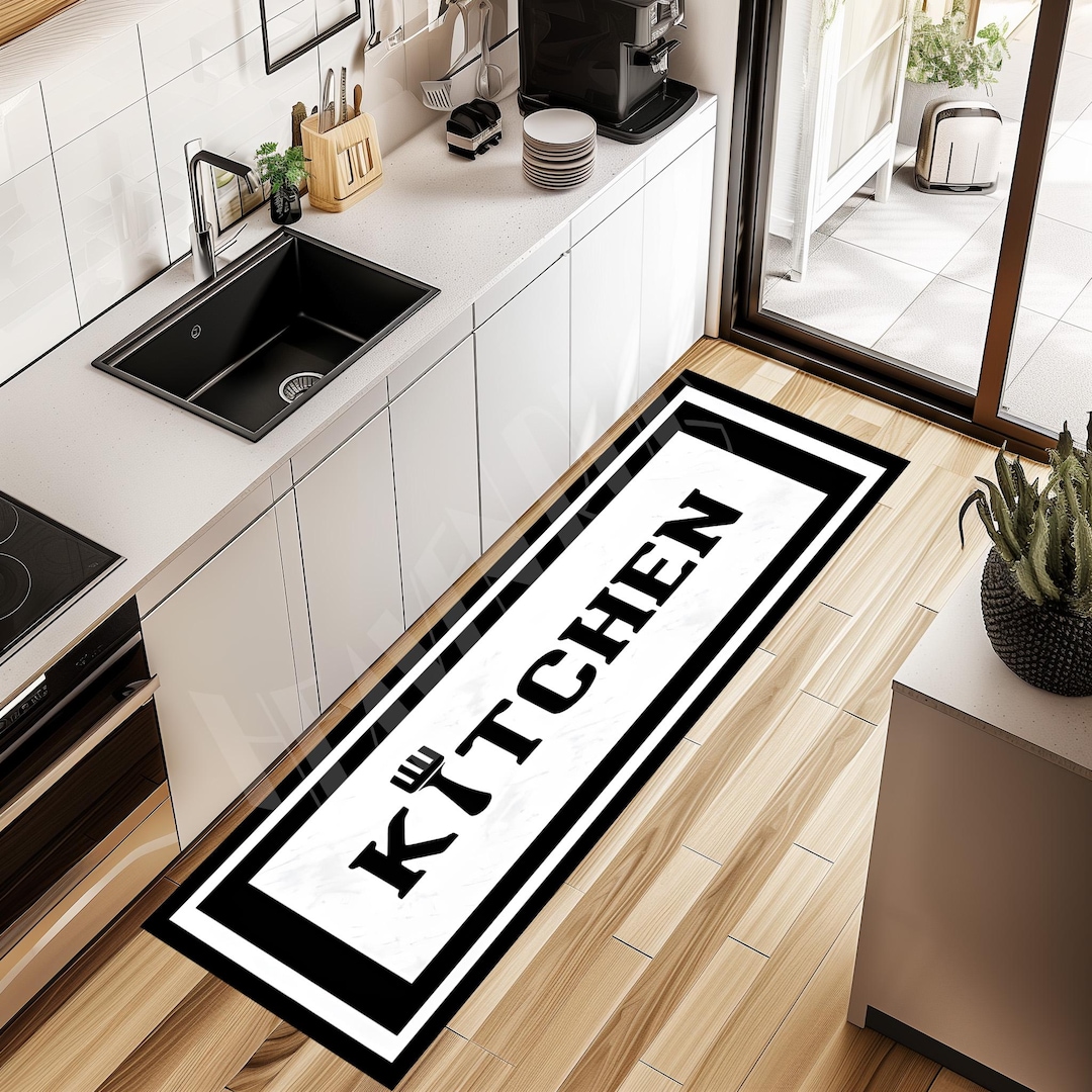 Black and White Kitchen Rug: Modern Decor, Long Runner (15.7x31.4 ...