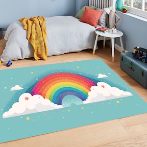 Rainbow Rug, Rainbow Design Rug, Kids Room Rug, Rainbow Decor Rug, Sky Modern Rug, Stripes Rainbow Rug, Rainbow Carpet, Cloudy Decor Rug