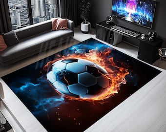Soccer Ball Kids Rug: Washable Velvet Playroom Carpet