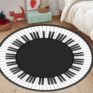 Tapete de teclado de piano, tapete de área de música, tapete de notas musicais, tapete redondo de música, presente para músico, tapete de cartão de música, tapete de fã de música, tapete redondo de música