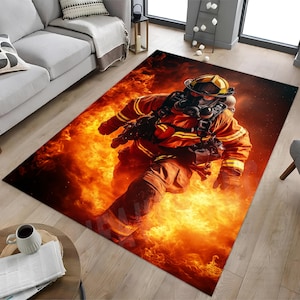 Firefighter Rug: Flame Design, Kids Room Decor